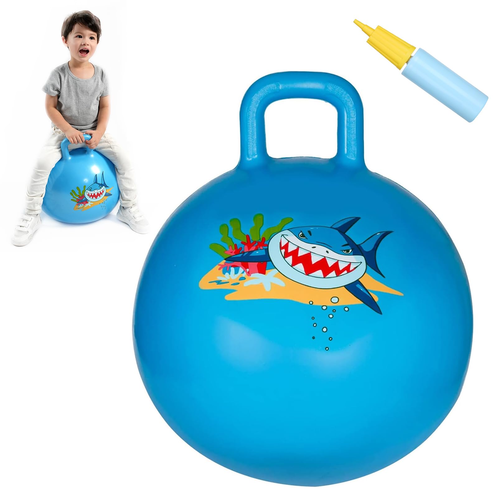INPANY Hopper Ball, 18 Inches Bouncy Ball with Handles, Bouncing Bounce Balls Hopper, Inflatable Jumping Hopping Toys for Kids Ages 3-6, Hoppity Hop Girls Boys Gifts, Pump Included