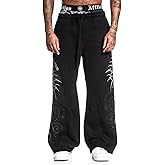 Affliction Men's Sweatpants with Gothic Tribal Design, Elastic Waistband, Drawstring Closure Y2K