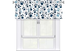 WHJSSF didog paw Print Prints Short Curtain Valance with Rod Pocket - 54x18in Light Filtering Peach Skin Fabric for Kitchen, 