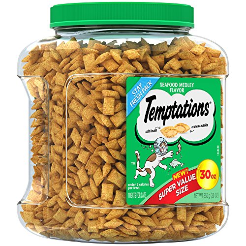 TEMPTATIONS Classic Treats For Cats Seafood Medley Flavor 30 Ounce Tub; With Our Mouthwatering Menu We Have a Flavor For Every Feline