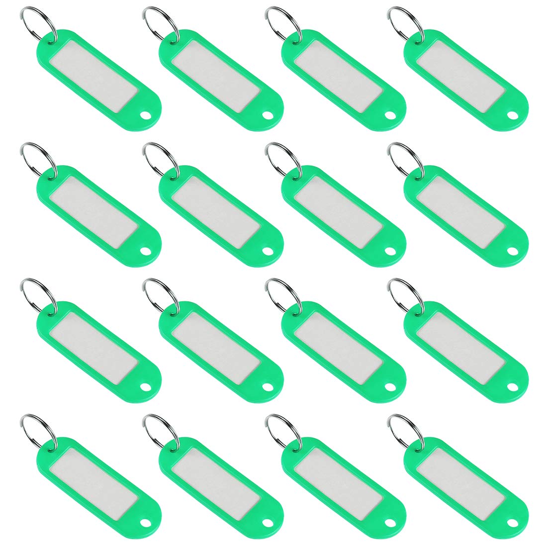 sourcing map Plastic Key Tags with Split Ring Keychain ID Luggage Label Window 60x21mm, Green 16Pcs