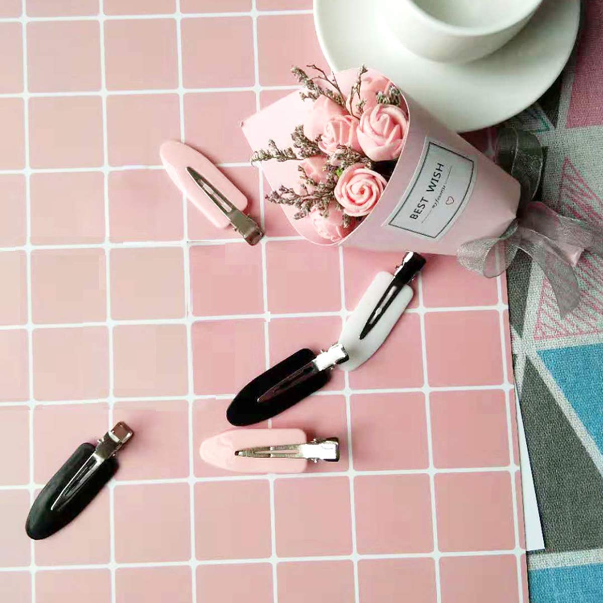 6 Pieces No Bend Hair Clips, No Crease Hair Clips, Makeup Clips for Hairstyling, Valentine' Day Gift for Women and Girls (Black&Pink&White) : Beauty