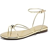 Coutgo Womens Strappy Flat Sandals Open Toe Flip Flops Sandals Ankle Strap Summer Beach Shoes