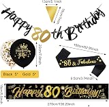 Yontree 14 Pieces 80th Birthday Decorations Kit Gold Black Banner Balloons view 2