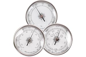 TDOQLYGR Barometer Set, Analog Weather Station, Dial Type, Silver, 3-in-1 (Pressure, Temperature, Humidity), -30 to 50C, 950 to 1070hPa, No Batteries Required