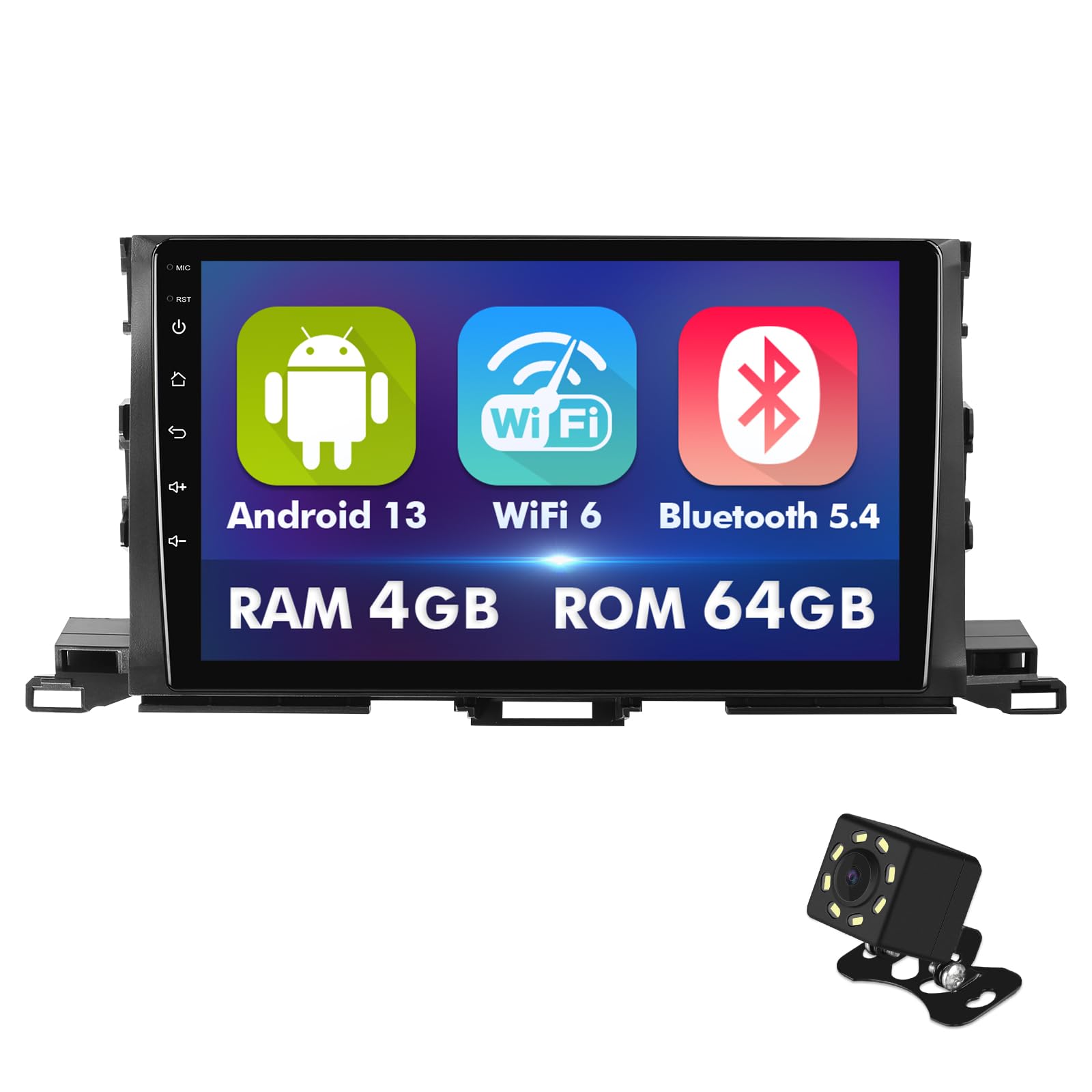 Photo 1 of 10.1 Inch IPS Touchscreen Android 13 Car Stereo for Toyota Highlander 2014-2019 with Wireless CarPlay & Android Auto 4+64GB Car Radio, Support GPS, WiFi 6, Bluetooth,5.4, FM, Backup Camera, SWC, USB