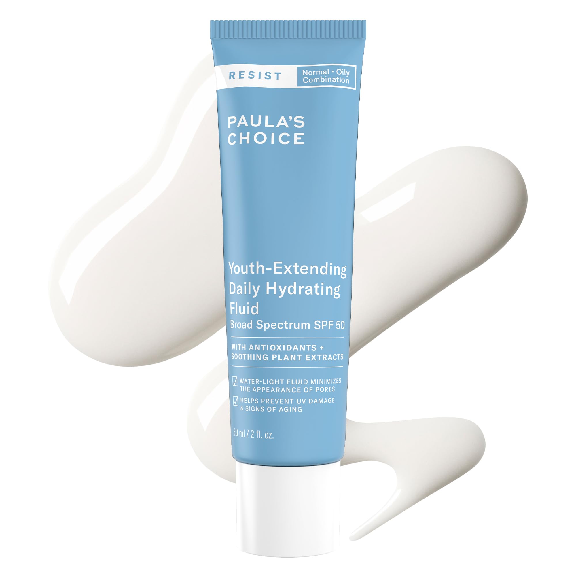 Photo 1 of Paula's Choice RESIST Daily Hydrating Fluid Face Moisturizer with SPF 50 Sunscreen, Face Sunscreen for Oily Skin, Chamomile & Vitamin E, UVA/UVB Protection, Fragrance-Free, TSA Friendly, 2 Fl Oz