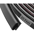 Fingwerk 20 Feet Rubber Weather Stripping Door Seal Strip, Self-Adhesive Backing D-Shape Door Weatherstripping for Door Frame Insulation Large Gap, Easy Cut to Size(Black)