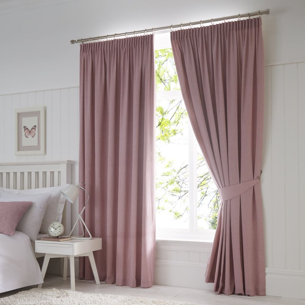 Fusion - Pink Blackout Curtains W46 x L90" (117 x 229cm) - Pencil Pleat Curtains in Pink - 2x Panels - Thermal Curtains for Bedroom & Living Room - Pleated Curtains in Blush Pink - Dijon Collection