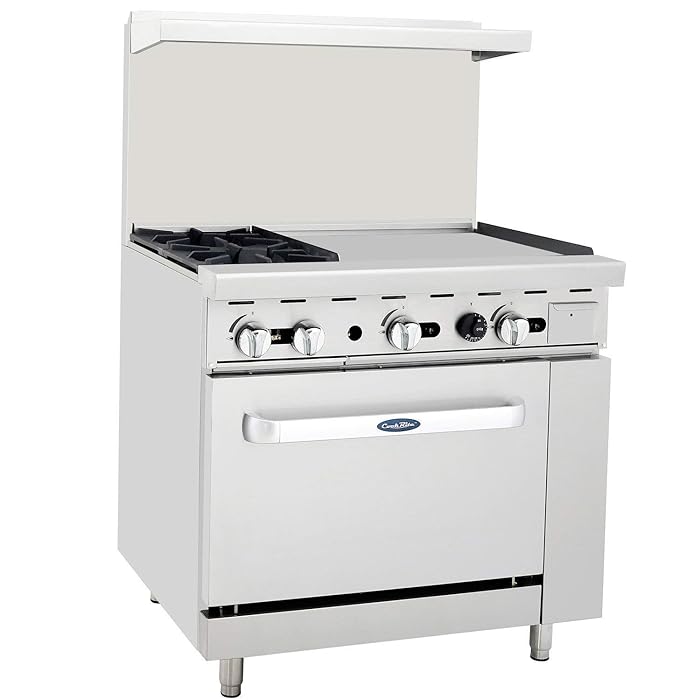 CookRite ATO-2B24G Commercial Restaurant 24" Manual Griddle 2 Burner Hotplates Liquid Propane Range Cooks Standard Oven 36" - 121,000 BTU