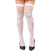 ShawGobow Lace Thigh High Stockings,Floral Patterned Fishnet Stocking,Women Cosplay Wedding Night Sexy Socks Fit 0-6