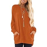 KUOTAI Womens Fall Long Sleeve T-Shirts Casual Tunic Tops for Leggings Loose Soft Blouses with Pocket