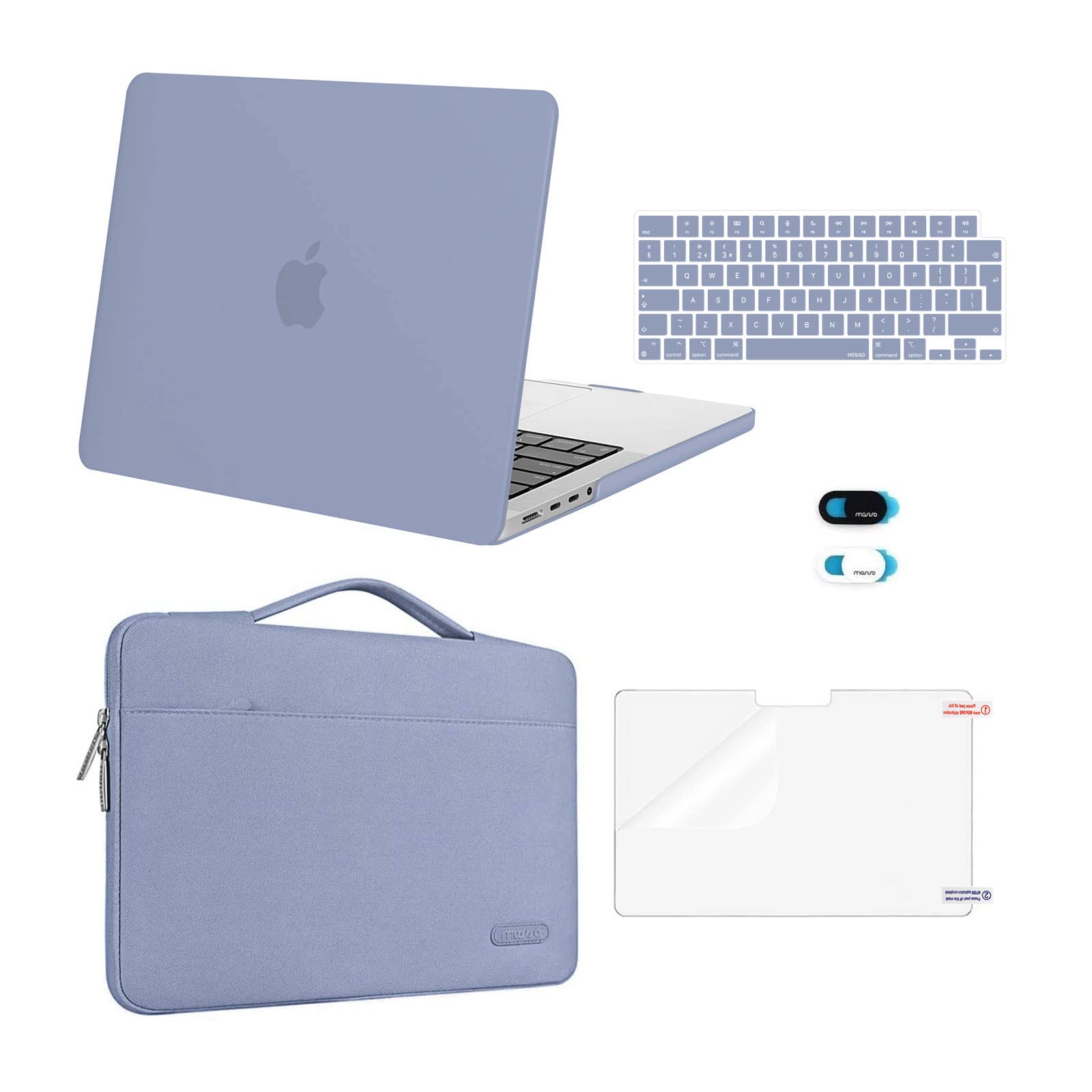 MOSISO Compatible with MacBook Pro 14 inch Case 2026-2021 M5 M4 M3 M2 M1 A3434 A3112 A3185 A3401 A2918 A2992 A2779 A2442, Hard Shell&Sleeve Bag&Keyboard Skin&Screen Film&Webcam Cover, Lavender Gray