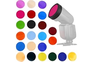 aqxreight 24 Color Gel Filter Set, Round Flash Light Filters for Photography Video LED Flashlight Accessory, with Silicone Sl