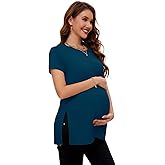 Smallshow Women's Maternity Shirt Side Split Tops Short Sleeve Pregnancy Clothes