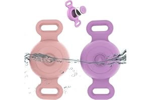 TYANUZZ Waterproof Airtag Dog Collar Holder Compatible with Apple AirTag, Silicone Waterproof Air Tag Case for Dog Collar, Anti-Lost AirTag Holder for Pet Cat Dog GPS Tracker (2 Pack, Pink & Purple)