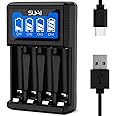 SUKAI 4 Bay AA AAA Battery Charger, USB High-Speed Charging, Independent Slot, for Ni-MH Ni-CD Rechargeable AA AAA Batteries, No Adapter