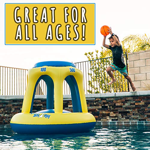 Swimming Pool Basketball Hoop Set by Hoop Shark - Yellow/Blue - Inflatable Hoop with Ball - Perfect for Competitive Water Play and Trick Shots - Ultimate Summer Toy - Thumbnail 7