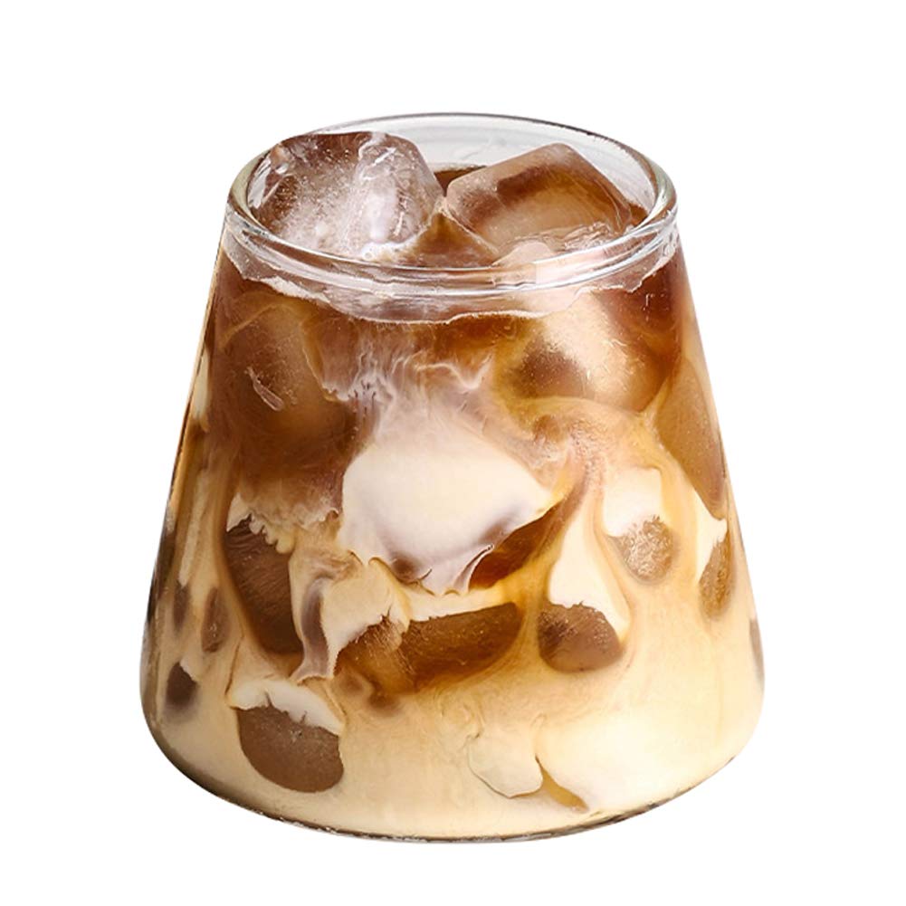 IBLUELOVER Novelty Latte Glasses 300ml Heat Resistant Borosilicate Glass Cappuccino Coffee Cup Macchiato Cocktail Appetizer Glasses Stripped Mug for Hot Chocolate Espresso Coffee Ice Cream Tea Juice