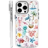 OKBUOK for iPhone 16 Pro Case [Compatible with Magsafe],Girls Women Clear Magnetic Case Silicone Shockproof Protective Cover with Pattern Sea Turtles Coconuts Jellyfish