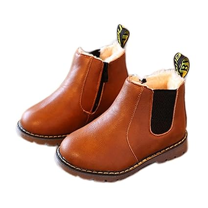 Autumnfall Kids Shoes Boys Girls Winter Snow Warm Ankle Retro Martin Boots Zipper Chelsea Shoes Age45t Brown