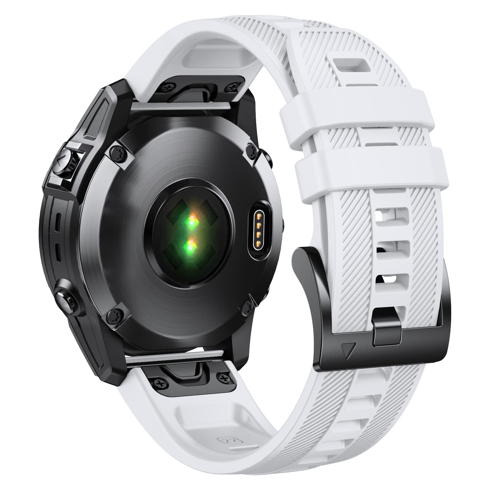 NotoCity 22mm Quick Fit Silicone Stainless Steel Strap for Garmin Fenix 5/5 Plus/6/6 Pro/7, Forerunner 935/945/955/745, Approach S60/S62, Quatix 5/6, MARQ Series (White, 22mm)