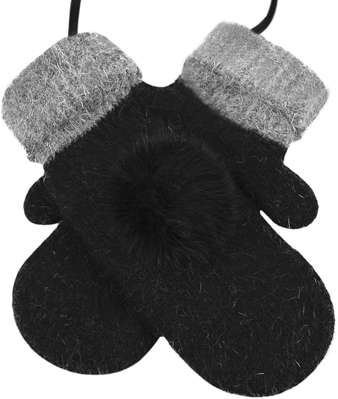 Adults Winter Gloves with String Women Girls Thick Hang Neck Gloves