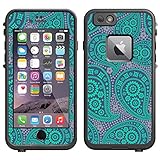 Skin Decal for LifeProof Apple iPhone 6 Case - Paisley Green and Flowers on Cyan Blue