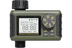 Sprinkler Timer, Diivoo Hose Timer with Timing and Frequency Irrigation, Water Timer for Garden Hose with Rain Delay and Manual Watering for Lawn, Green