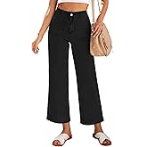 LookbookStore Womens Jeans High Waisted Trendy Cropped Wide Leg Baggy Stretchy Denim Jean Pants Pocket Trousers Jeans