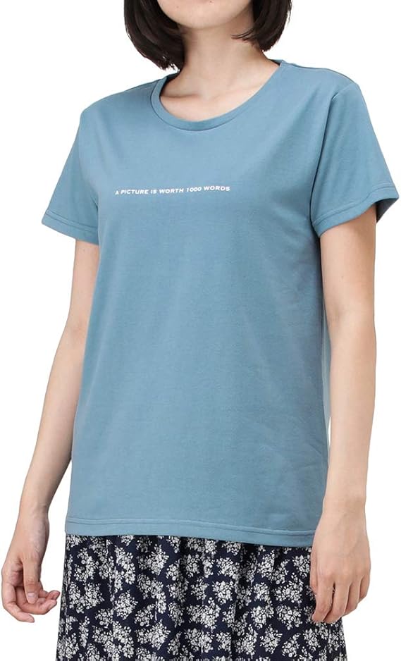 Amazon Tシャツ 半袖 半袖tシャツ クルーネック レディース プリントtシャツ バックプリント プリント Ej3 Wc185 ブルー M Tシャツ カットソー 通販