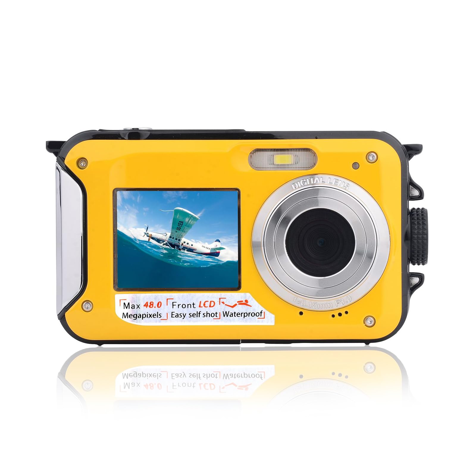 Digital Camera Waterproof 10Ft Dual Screens 16X Digital Zoom Full Hd 2.7K 48Mp For Swimming Diving Surfing River Stream Ocean Landscape Water Park Photography(Yellow)