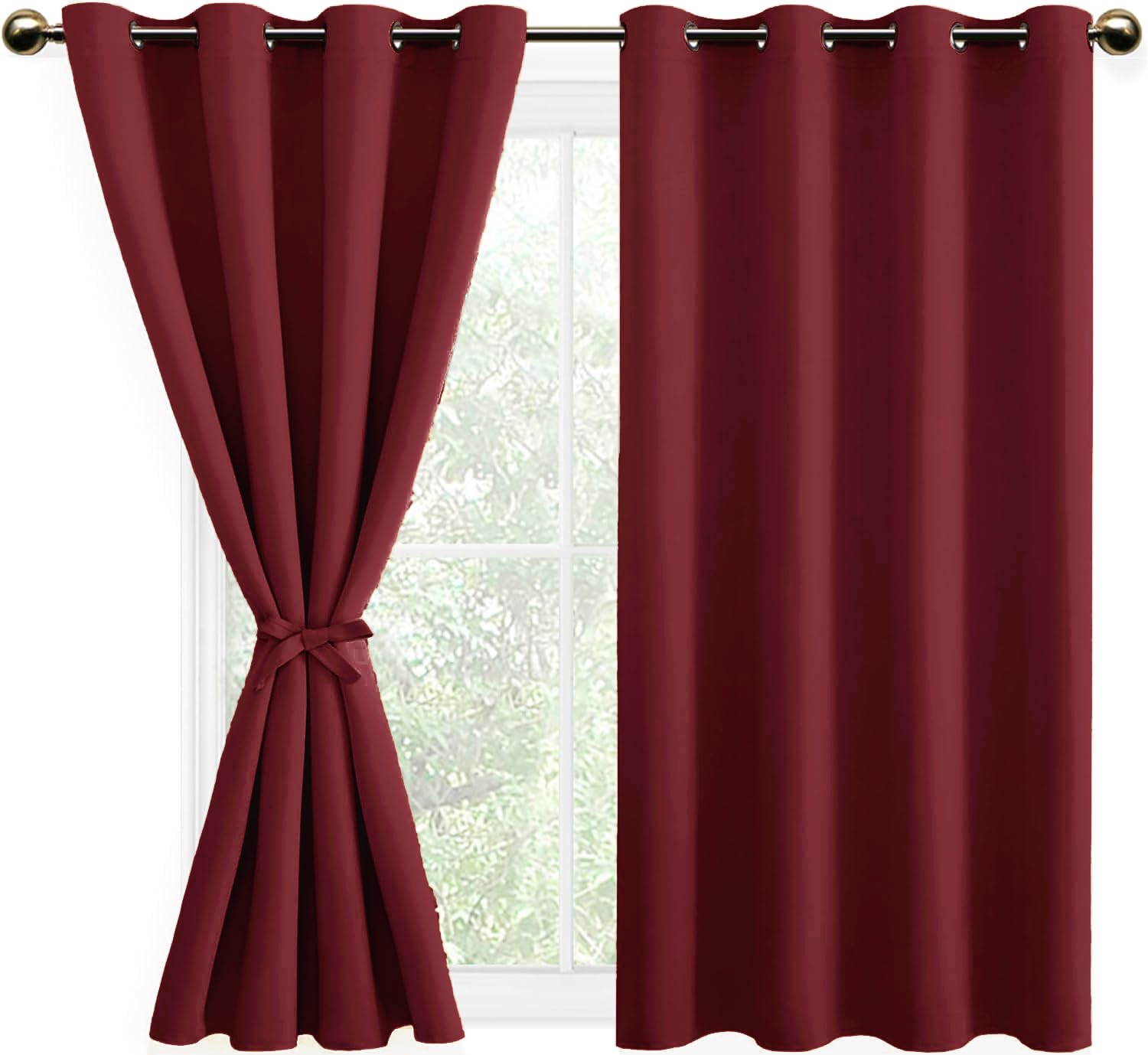 DWCN Blackout Curtains with Tiebacks for Bedroom Thermal Insulated Solid Eyelet Curtains for Living Room,2 Panels,52" Wide x 54" Drop Burgundy