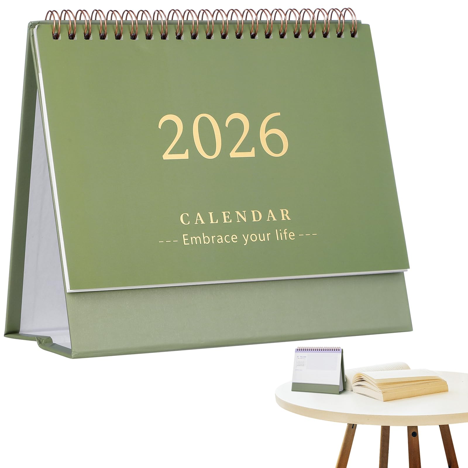 STOBOK Desk Calendar 2025-2026 Standing Flip Desktop Calendar 2026 Monthly Daily Schedule Planner Organizer for Home Office School Green