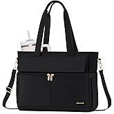 LOVEVOOK Teacher Tote Bag for Women, 15.6 Inch Laptop Bag with Inside Large Cup Pocket, Large Capacity&Multi-Pockets Nurse Work Bag, Professional Briefcase Business Purse Handbag Gifts, Black