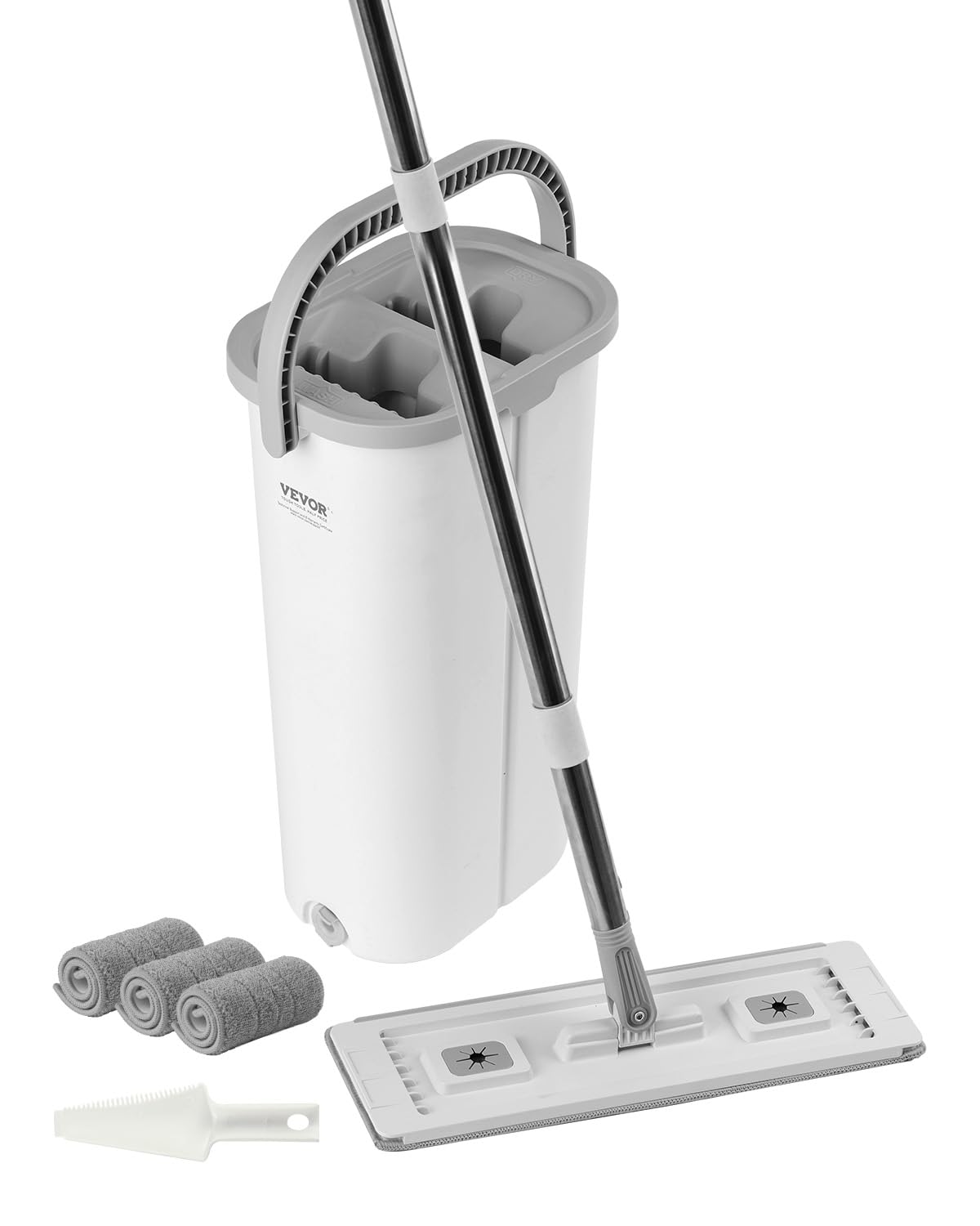 Photo 1 of VEVOR Mop and Bucket with Wringer Set, Wet & Dry Use, Flat Mop and Bucket System with 3 Washable Microfiber Pads, Flat Mop with Stainless Steel Handle, Mop Bucket Set for Hardwood Tile Vinyl