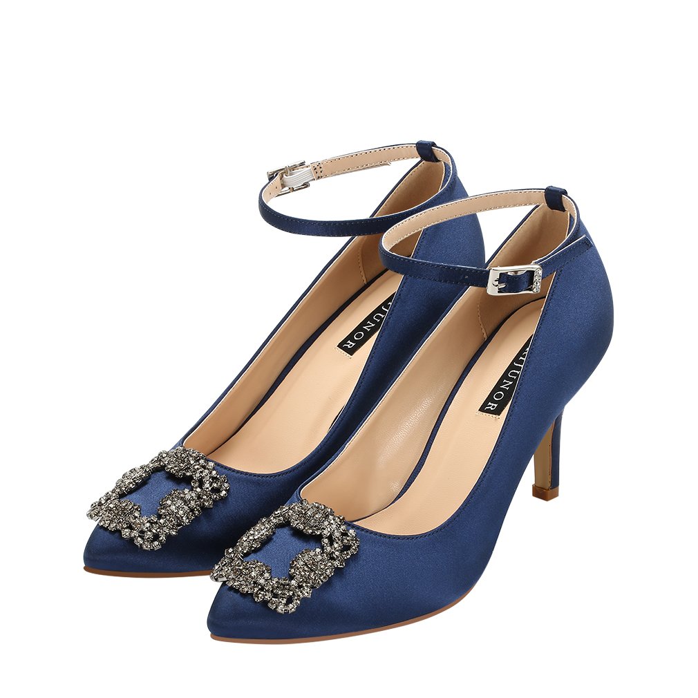 navy mid heel pumps