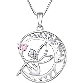 FJ Guardian Angel Necklace 925 Sterling Silver Tree of Life Pendant Fairy Moon Necklace Birthstone Jewelry for Women
