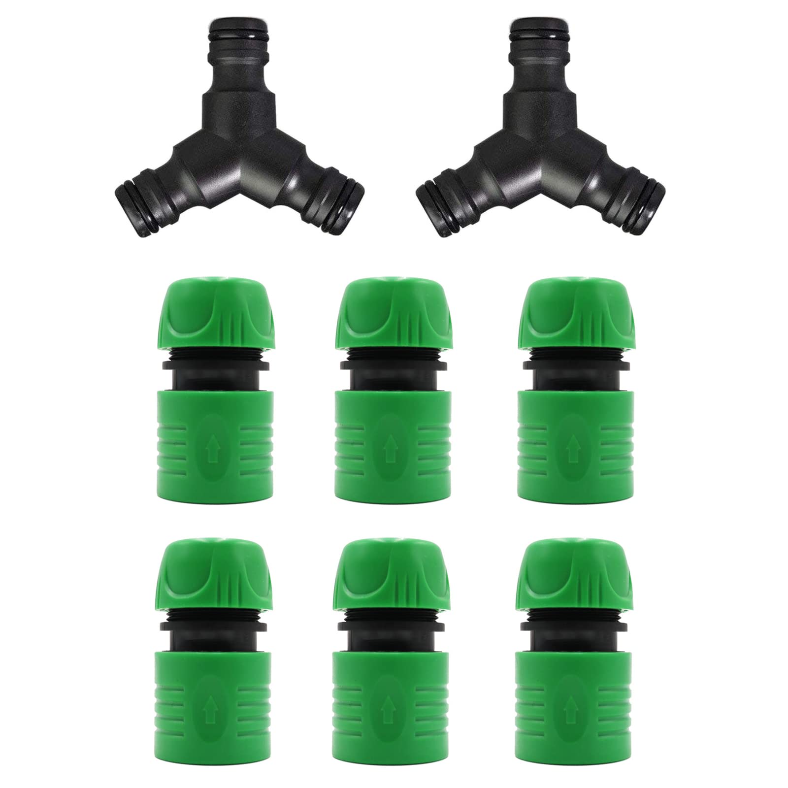 Garden Hose Connector, Quick Connector Kits - 6PCS Hose End Connector & 2PCS (3 Way) 1/2" Y Male Hose Connector Splitter Fitting for 1/2 inch Hosepipe End Quick Connector & Shunt
