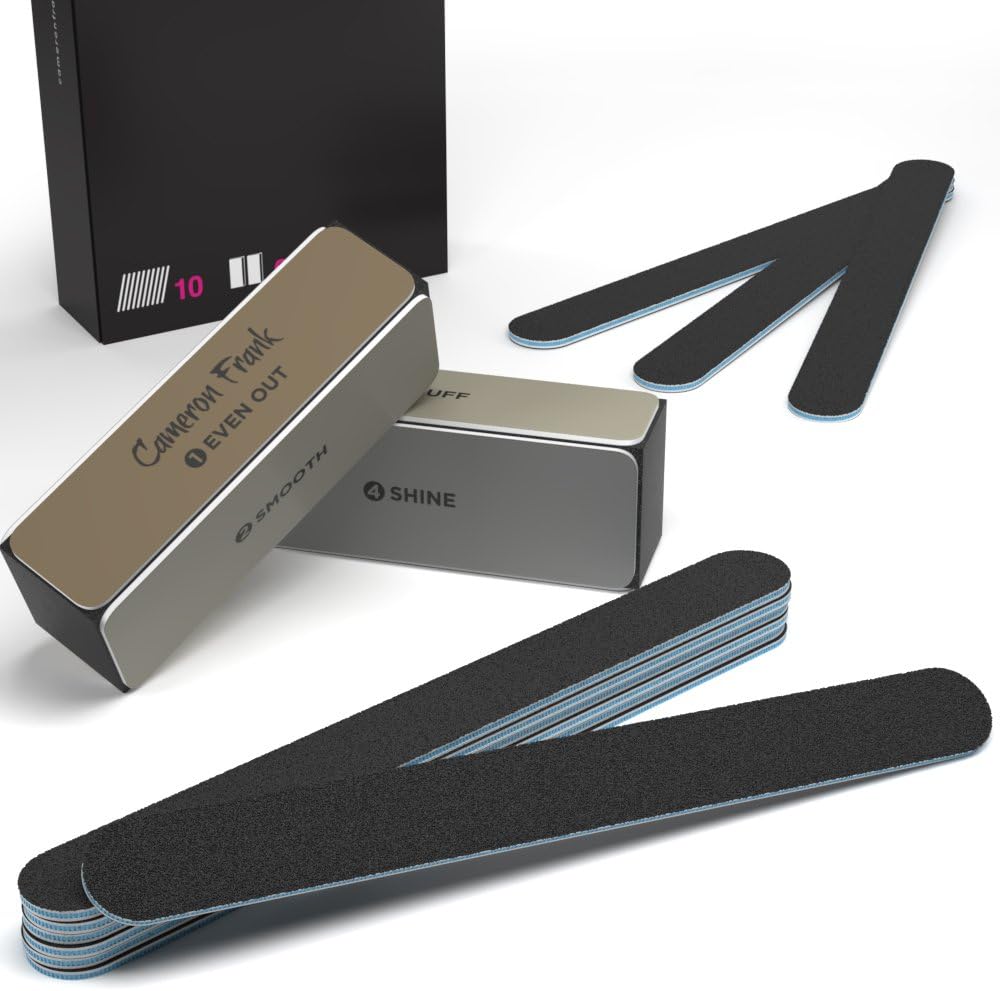 100/180 10 pack Nail File / Emery Board with 2 Piece Buffer Block Set - For Smooth & Shiny Nails - Home or Professional Manicure / Pedicure Kit: Health & Personal Care