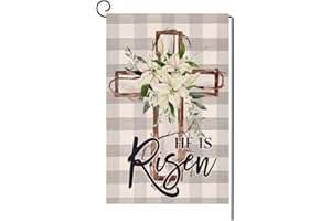 BLKWHT He is Risen Easter Garden Flag 12x18 Vertical Double Sided Buffalo Plaid Lily Cross Farmhouse Holiday Outside Decorations Burlap Yard Flag BW275