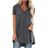 KKG Tops Tunics for Women to Wear with Leggings, Casual Loose Fit V Neck Short/Long Sleeves T Shirt