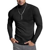 Soft Stretch Cotton Blend Ribbed Turtleneck Men Slim Fit Pullover Shirt | Casual, Versatile, Long Sleeves, Ribbed Knit, Soft, Warm &amp; Stretchy - Perfect for Outdoor in Fall/Winter