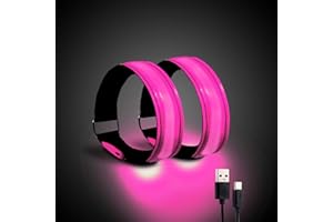 OMKHE Running Light for Runners (2 Pack) Rechargeable LED Armband Reflective Running Gear, LED Light Up Band for Joggers Bikers Walkers