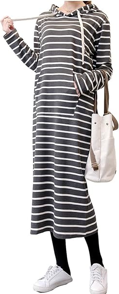 Amazon Co Jp Panda Store 授乳服 マタニティ ワンピース 大きいサイズ ルームウェア パーカー 授乳口 ロング ボーダー 家着 服 ファッション小物