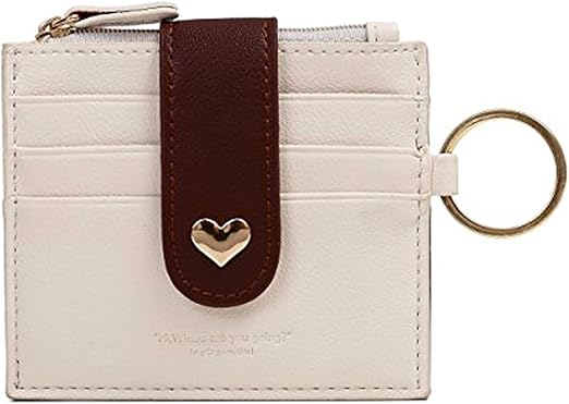 Billetera fina de piel con diseño de corazón de melocotón con cierre de