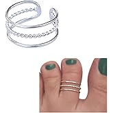 Handmade Silver Triple Band Adjustable Toe Ring, 925 Sterling Silver, Classic 3 Row Dainty Open Toe, Pinky or Knuckle Rings for Women, By MiYa Jewelry Creations (Silver-WideEnds)