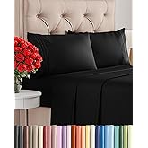 Queen Size 4 Piece Sheet Set - Comfy Breathable & Cooling Bed Sheets Set - Hotel Luxury Bedding for Women, Men, Kids, Teens, Boys & Girls - Deep Pockets, Ultra-Soft, Wrinkle Free - Oeko-Tex - Black