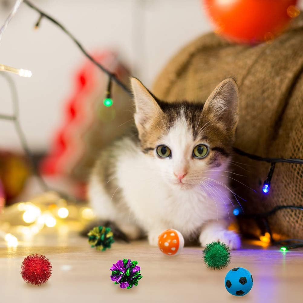 48 Pack Assorted Color Cat Ball Toy Set - Crinkle Balls, Sparkle Balls, Sponge Soccer Balls, Jingle Balls : Kitchen & Dining