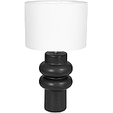 Bloomingville Stoneware Table Lamp with Linen Shade and Inline Switch, Black